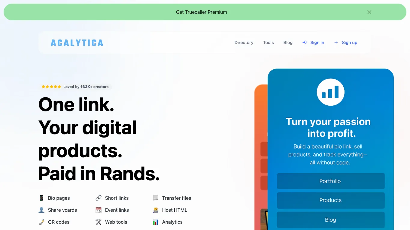Acalytica website homepage screenshot
