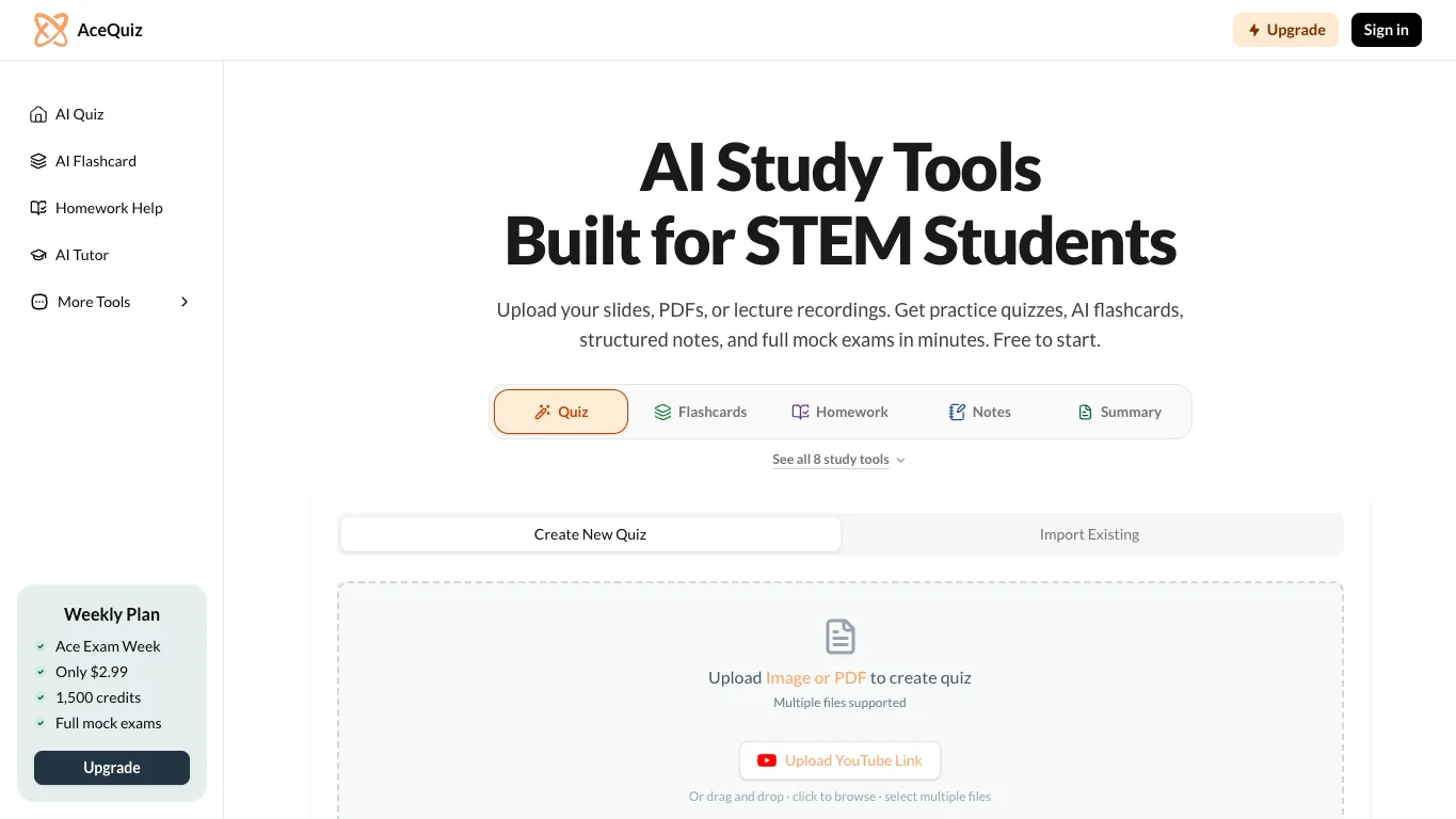 AceQuiz official homepage screenshot