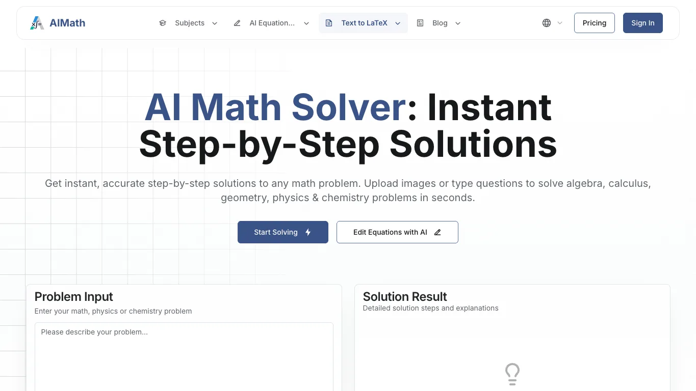 AI Math Solver official homepage screenshot