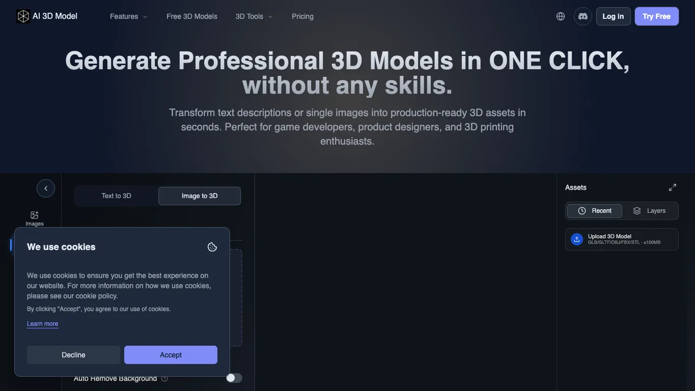 AI 3D Model Generator official homepage screenshot