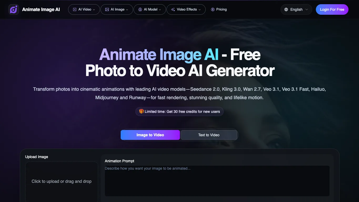 Animate Image AI official homepage screenshot