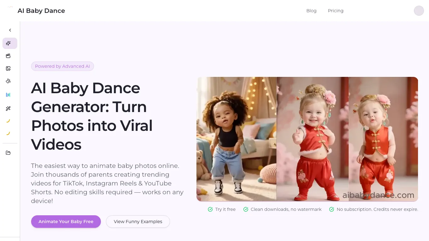 AI Baby Dance Generator official homepage screenshot