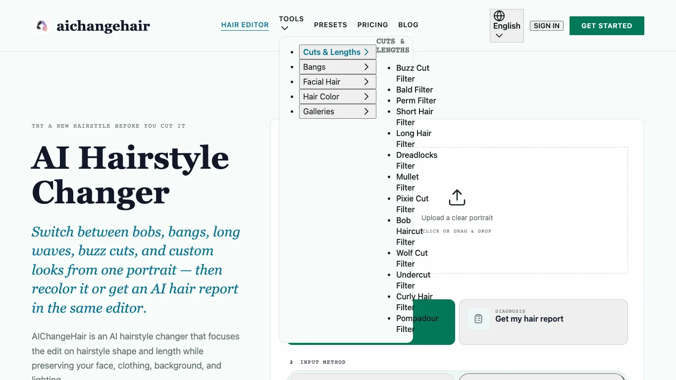 AI Hairstyle Changer official homepage screenshot
