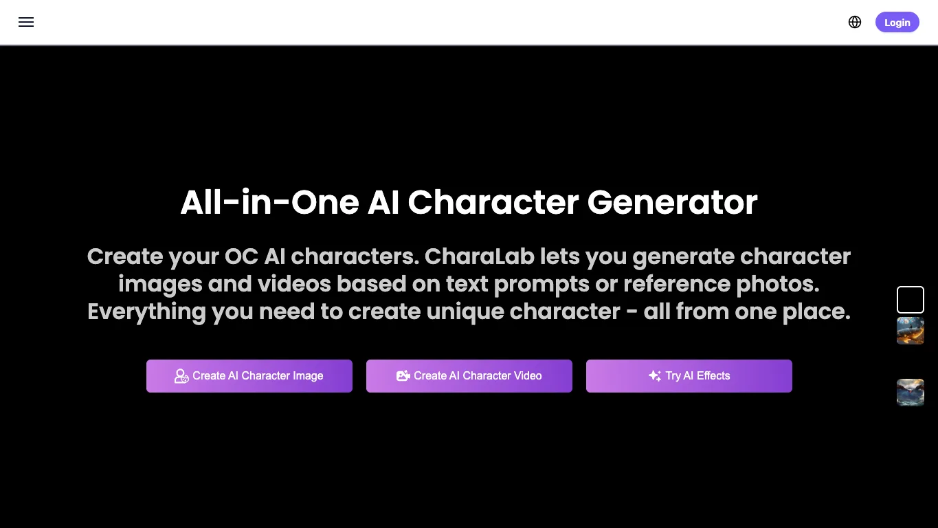 CharaLab official homepage screenshot