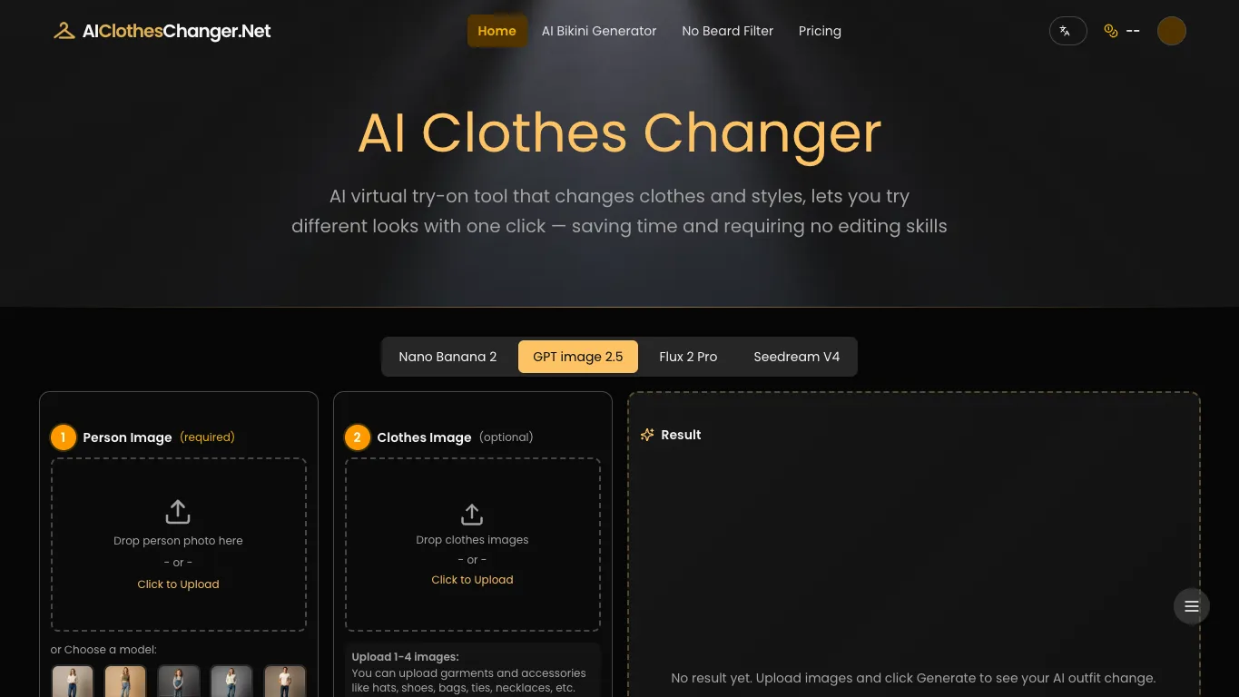 AI Clothes Changer official homepage screenshot