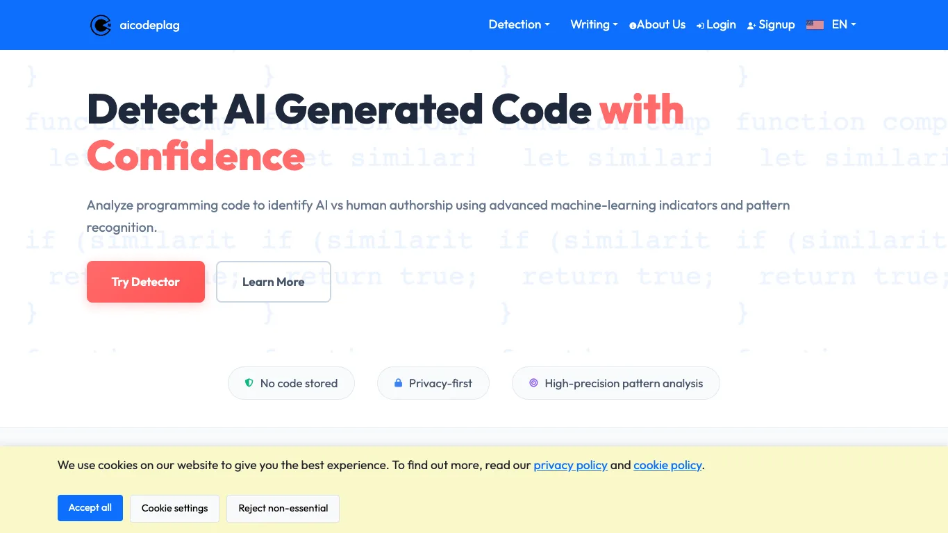 AI Code Detector official homepage screenshot