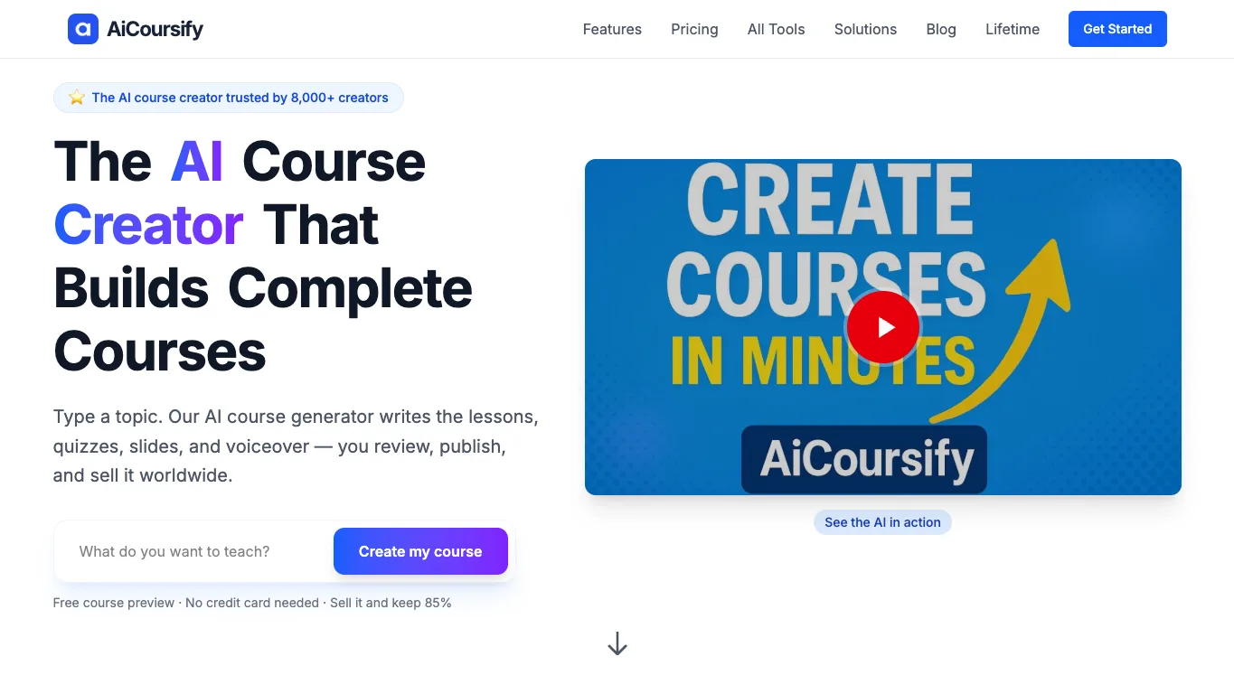 AICoursify official homepage screenshot