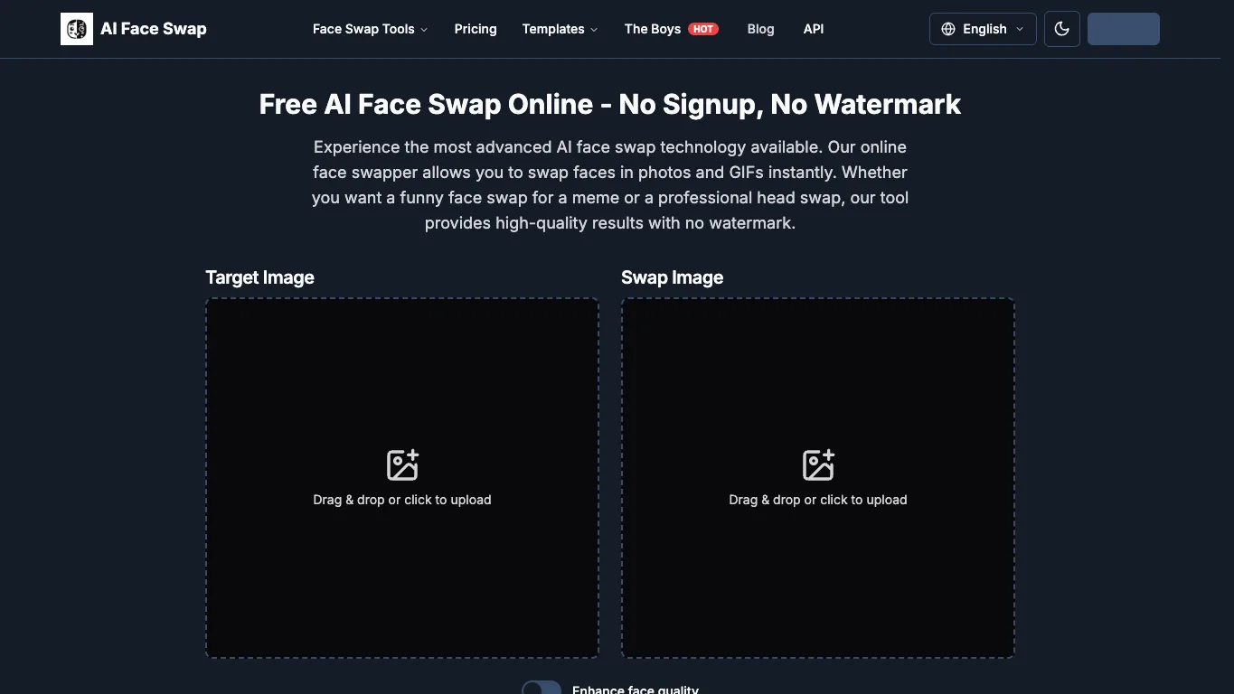AI Face Swap official homepage screenshot