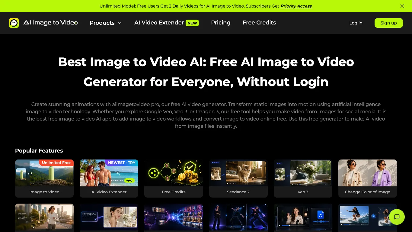 AI Image to Video Pro official homepage screenshot