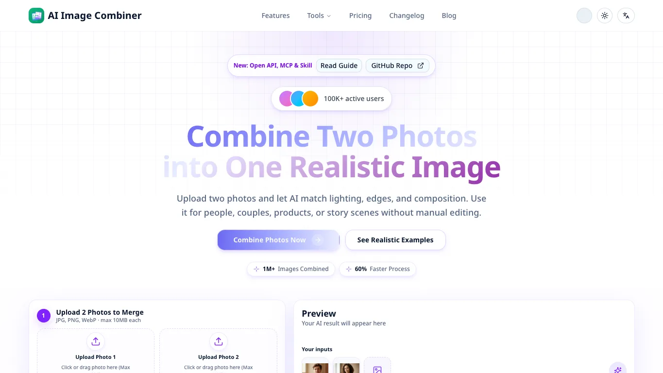 AI Image Combiner official homepage screenshot