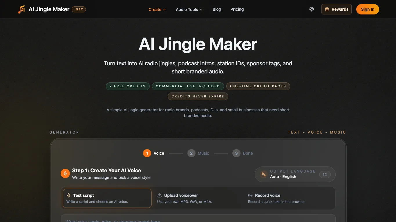 AI Jingle Maker official homepage screenshot