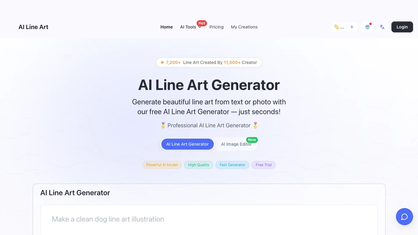 AI Line Art Generator official homepage screenshot