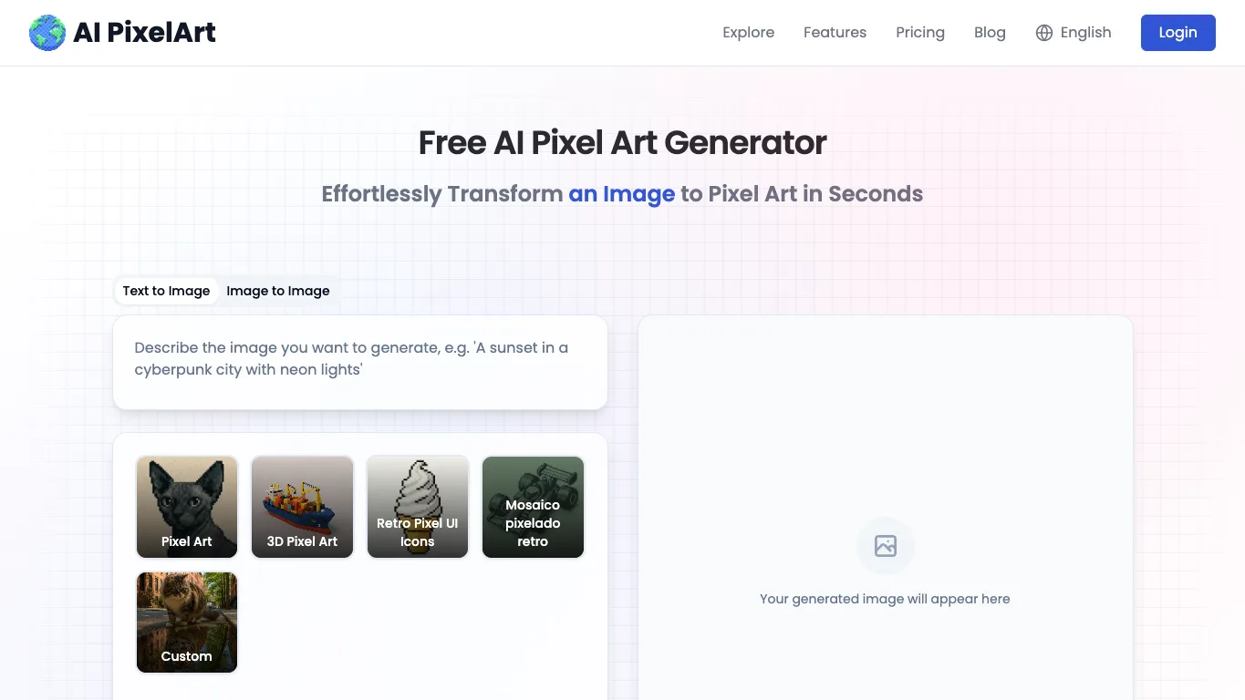 AI Pixel Art Generator official homepage screenshot