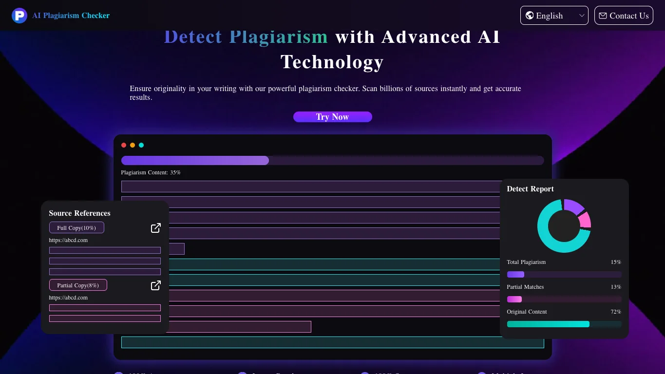 AI Plagiarism Checker official homepage screenshot
