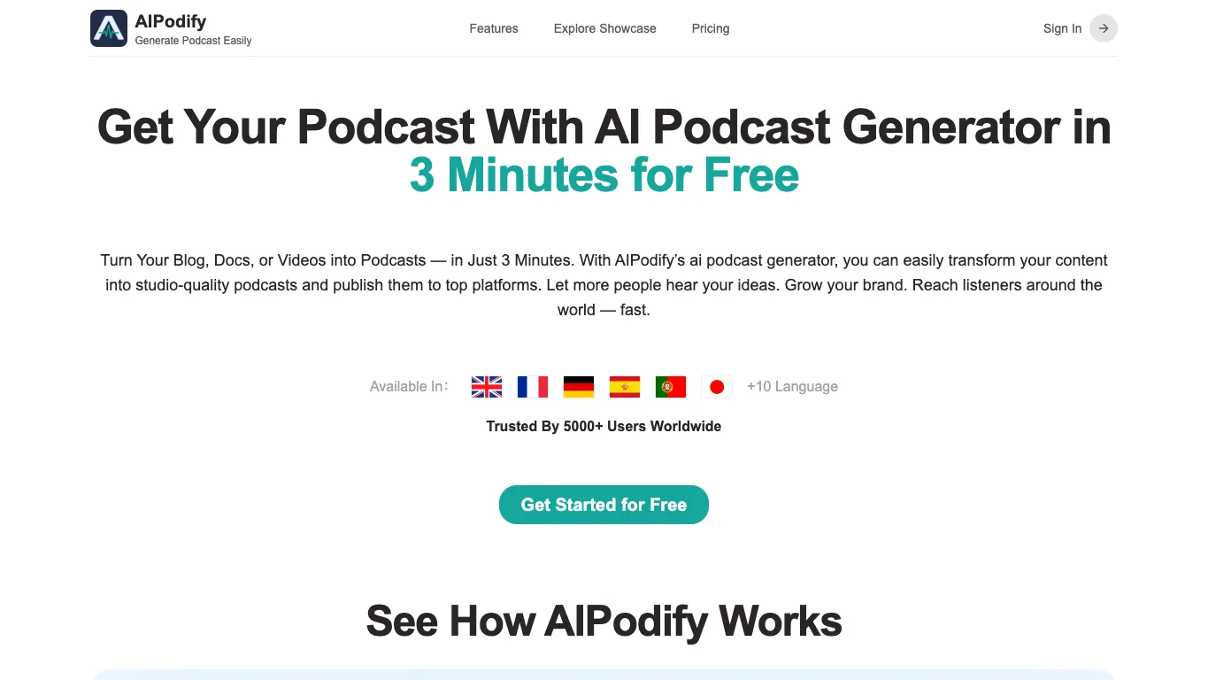 AIPodify official homepage screenshot