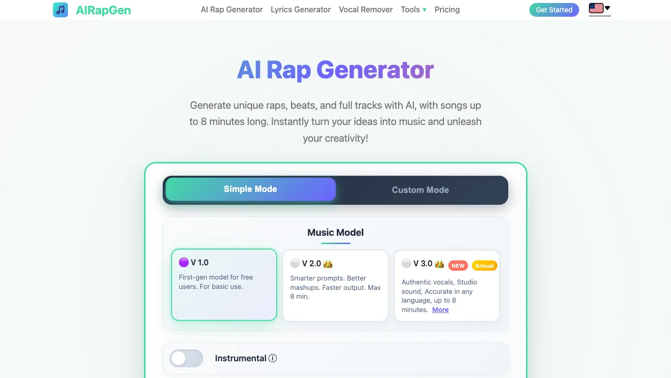 AI Rap Generator official homepage screenshot