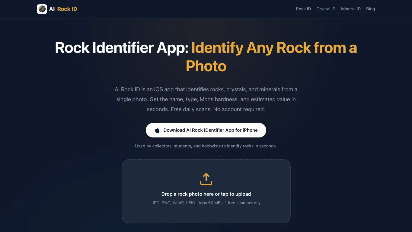 AI Rock ID official homepage screenshot