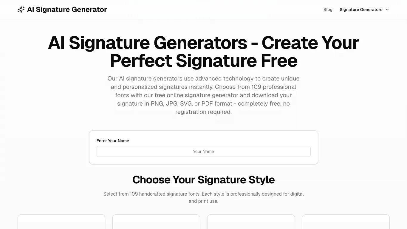 AI Signature Generator official homepage screenshot