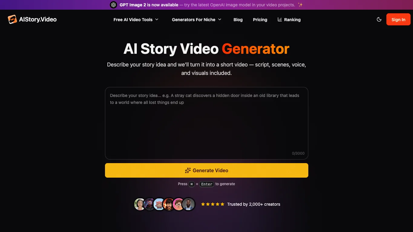 AI Story Video official homepage screenshot