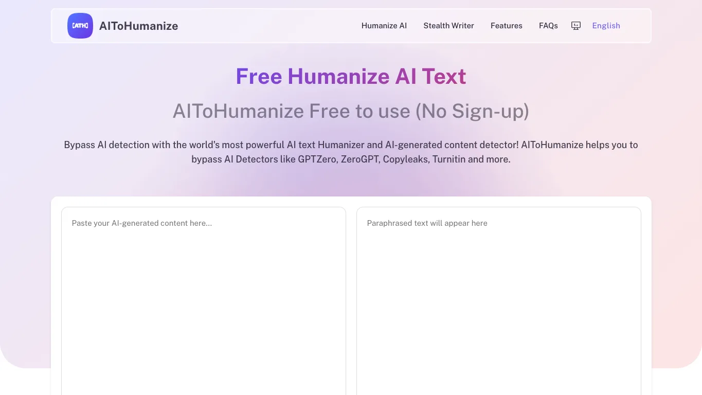 AI To Humanize official homepage screenshot