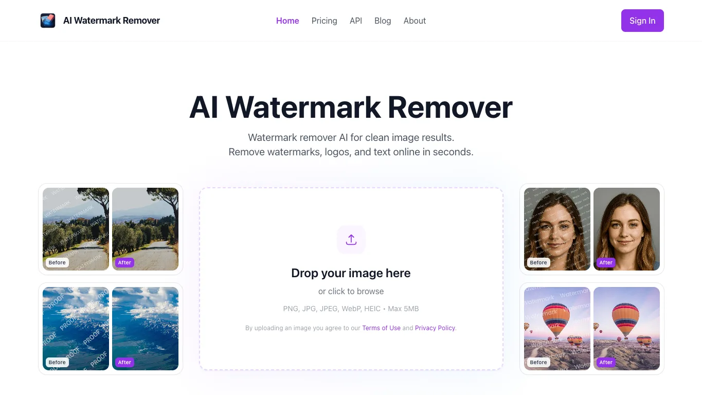 AI Watermark Remover official homepage screenshot