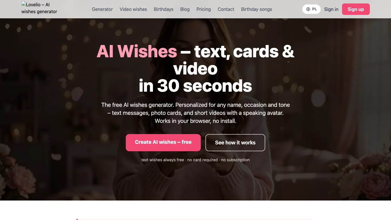 AI Wishes official homepage screenshot