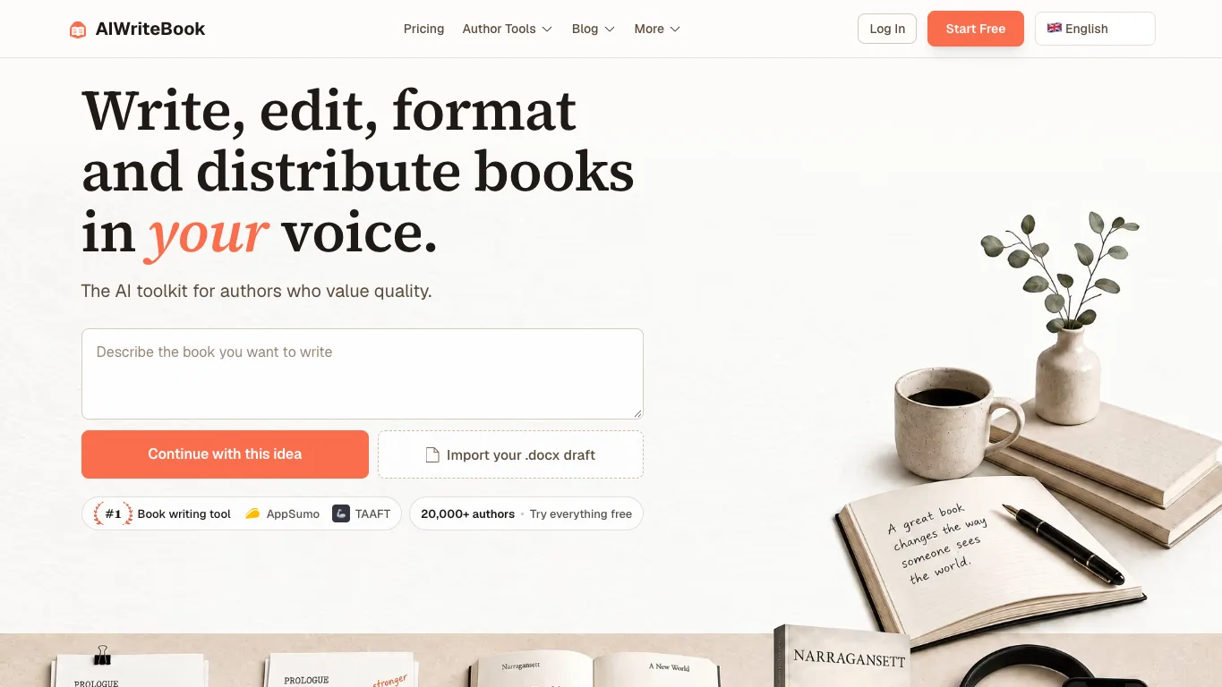 AIWriteBook official homepage screenshot