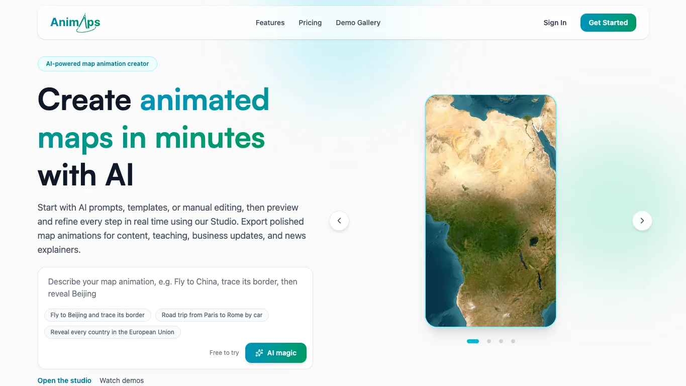 Animaps official homepage screenshot