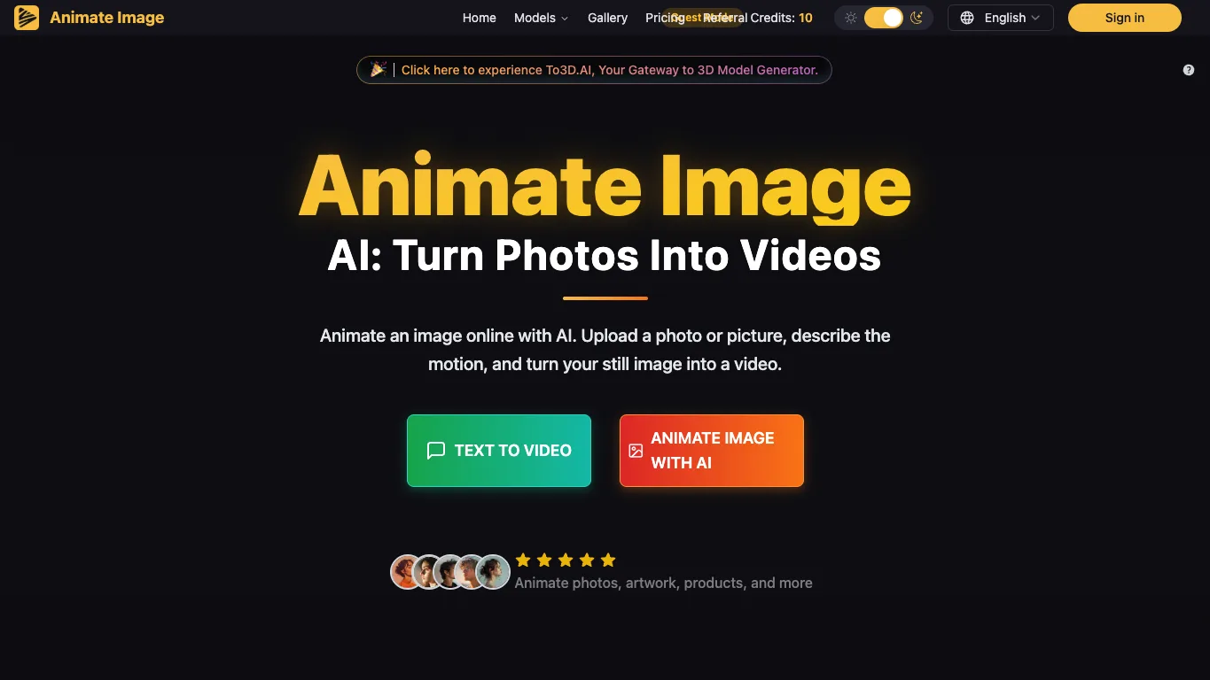 Animate Image AI official homepage screenshot