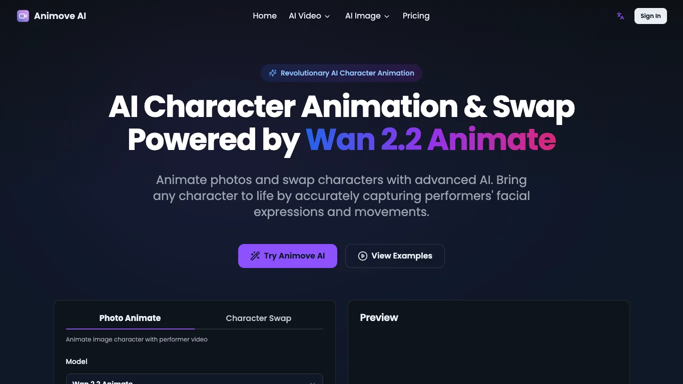 Animove AI official homepage screenshot