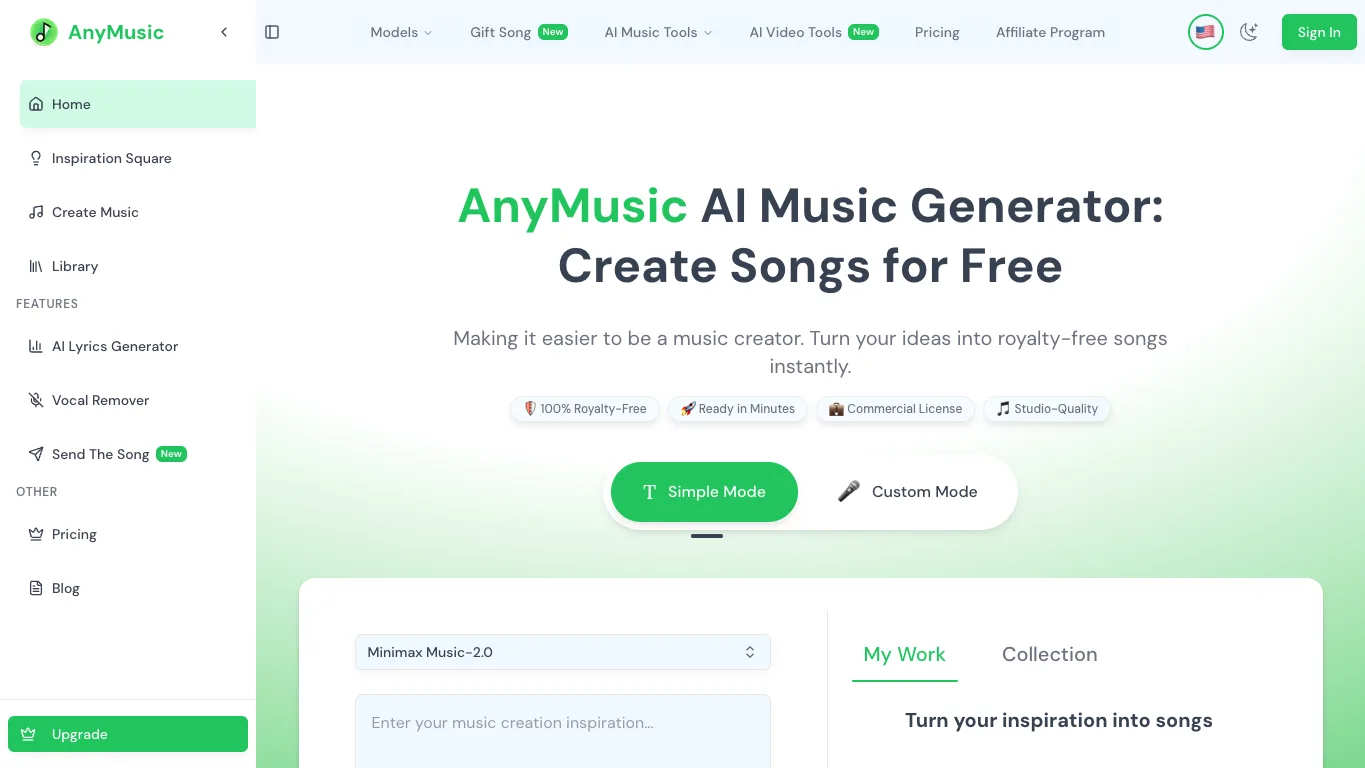 AnyMusic official homepage screenshot