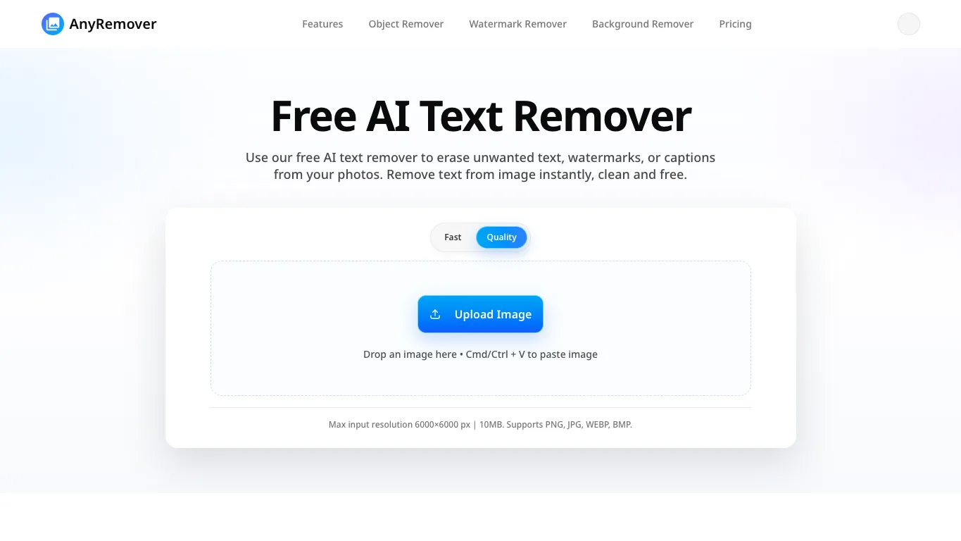 AnyRemover official homepage screenshot