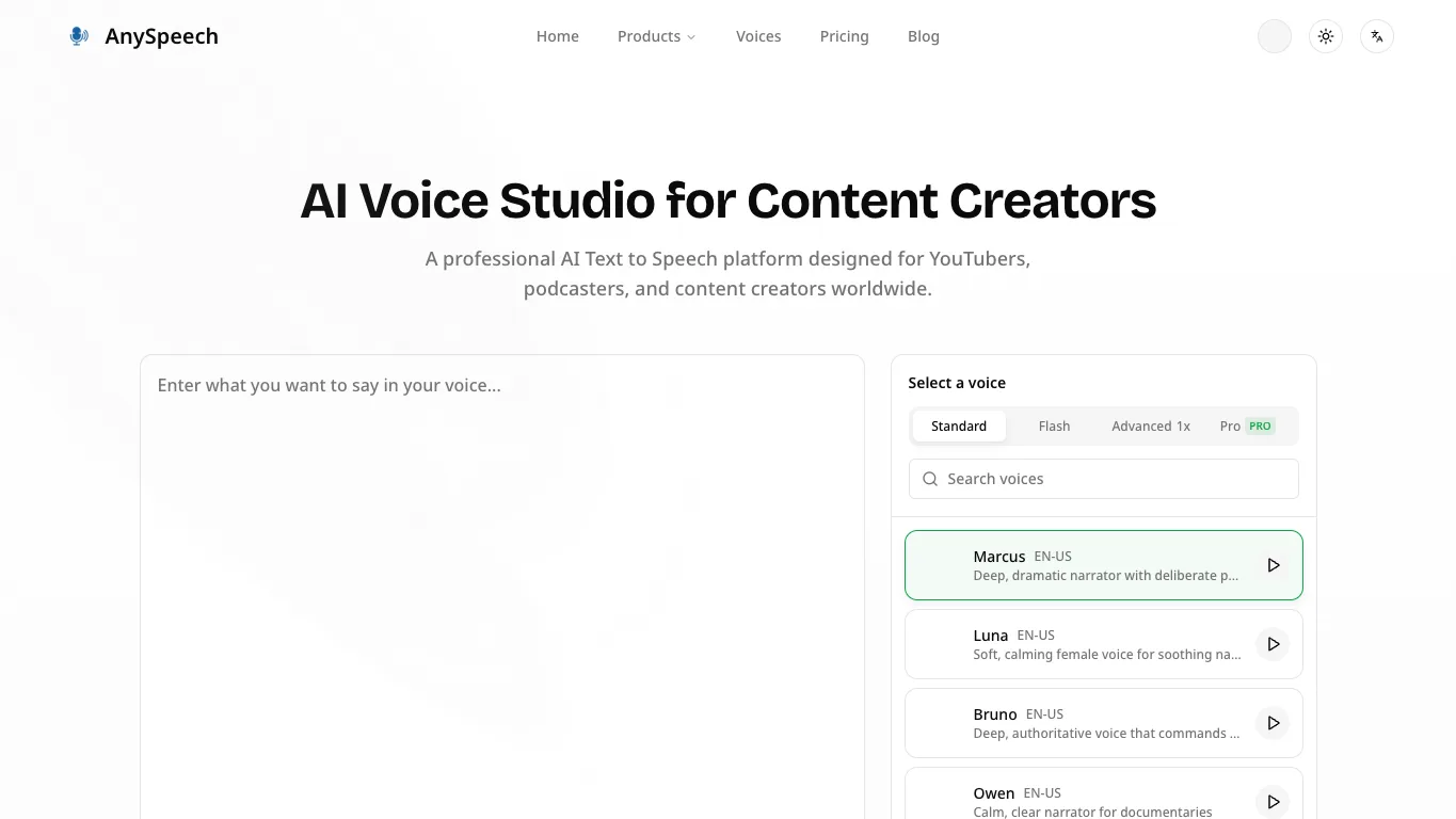 AnySpeech official homepage screenshot