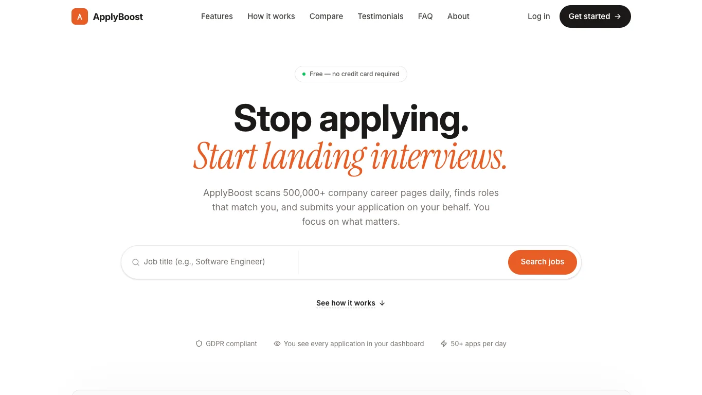 ApplyBoost official homepage screenshot