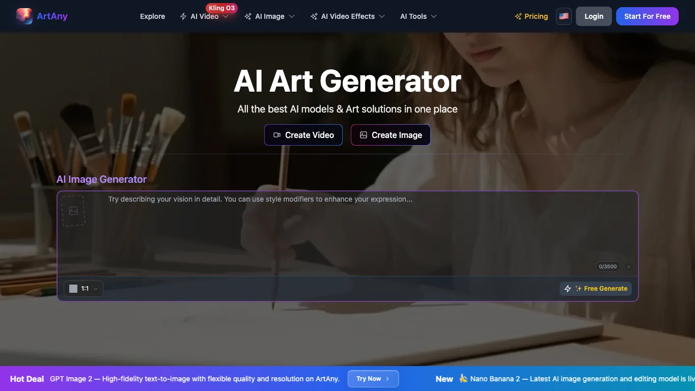 ArtAny official homepage screenshot