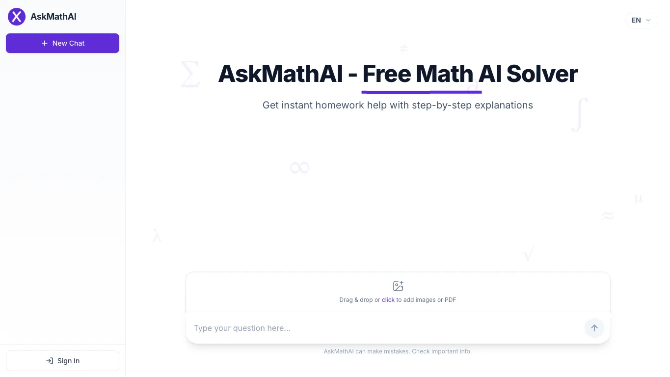 AskMathAI official homepage screenshot