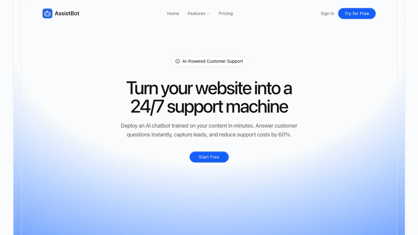 AssistBot official homepage screenshot