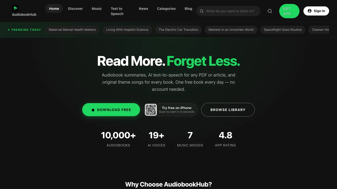 AudiobookHub official homepage screenshot