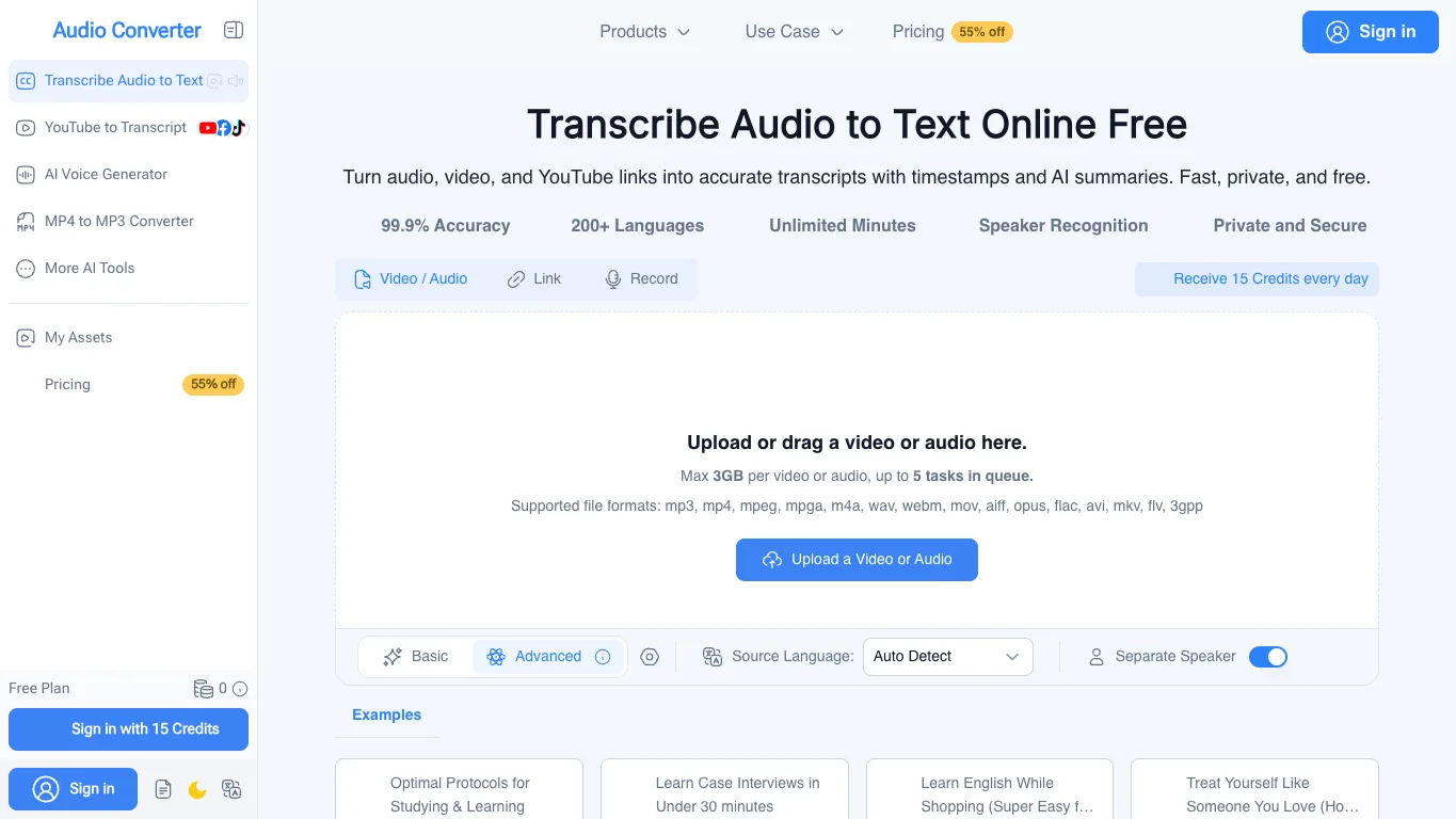 Audio Converter AI official homepage screenshot