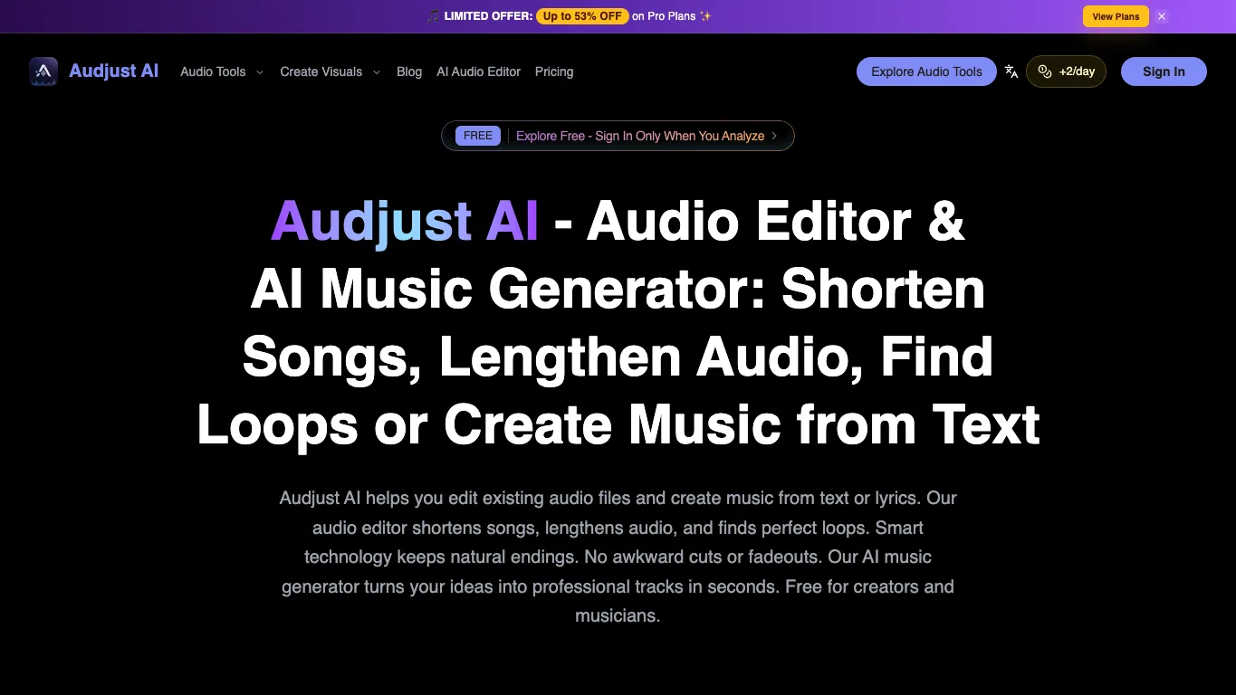 Audjust AI official homepage screenshot