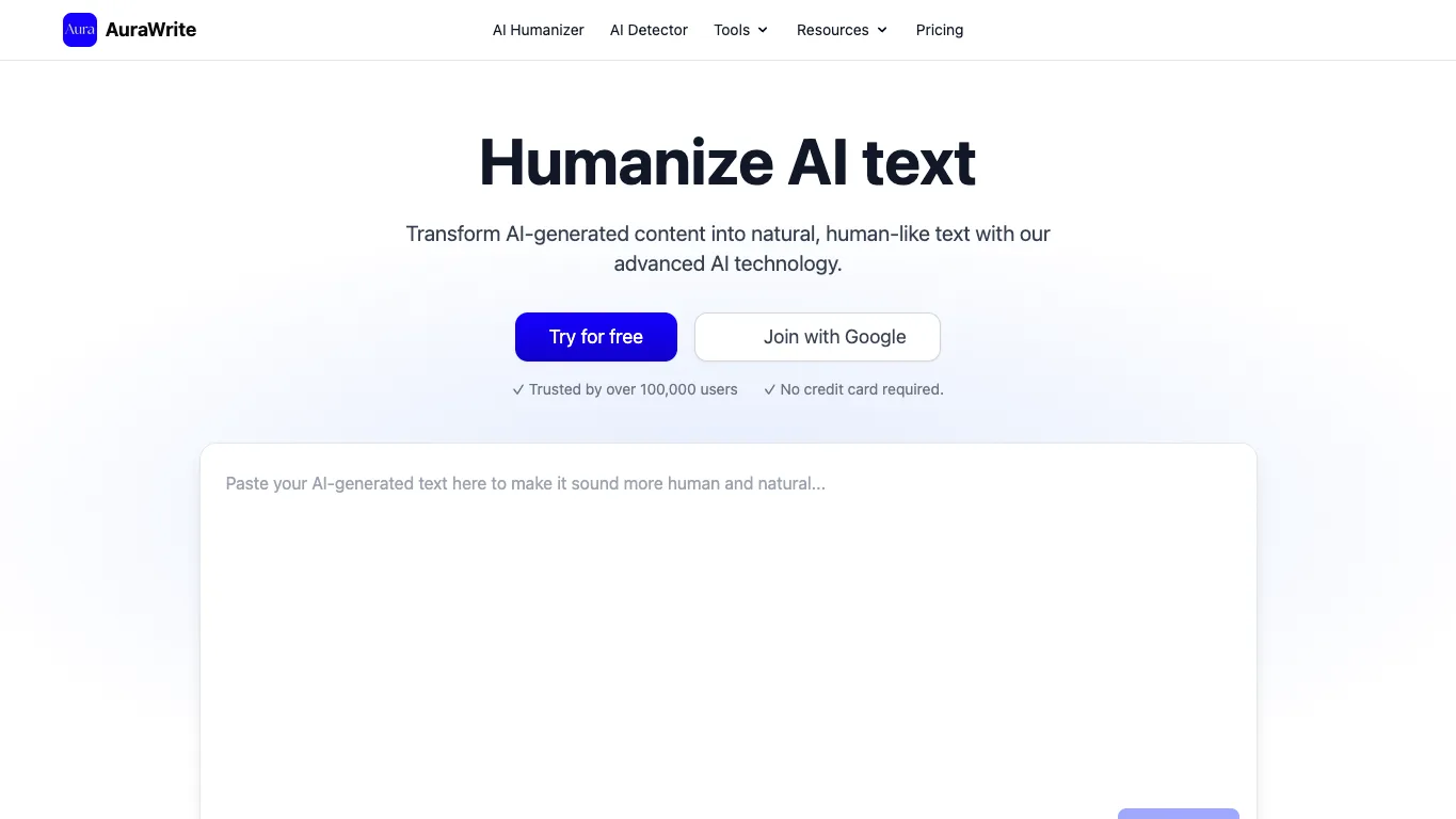AuraWrite AI official homepage screenshot
