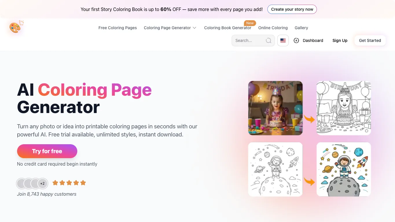 BestColoringPages AI official homepage screenshot