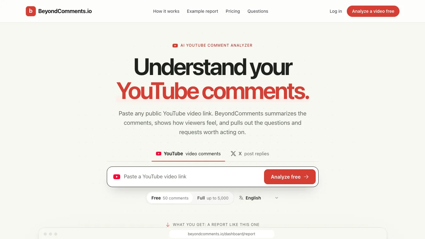 BeyondComments official homepage screenshot