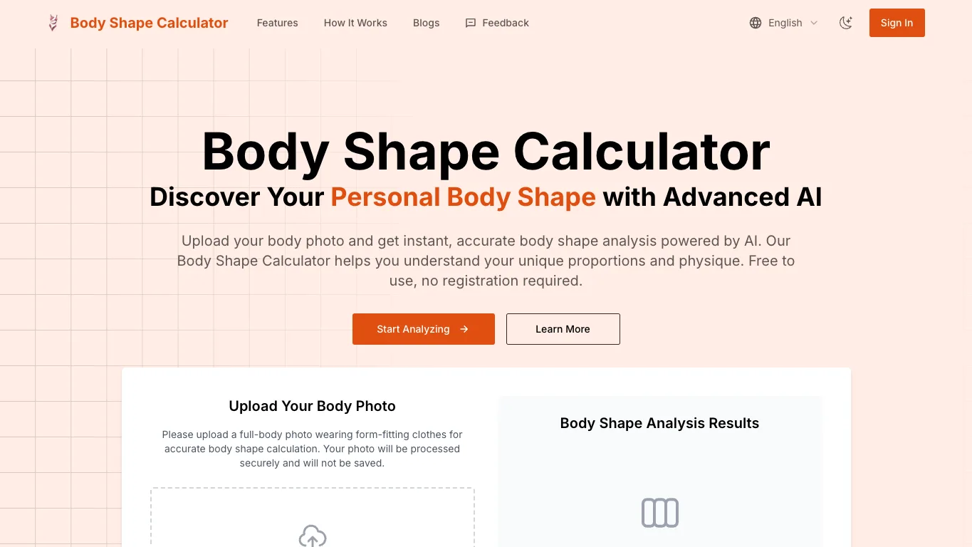 AI Body Shape Calculator official homepage screenshot