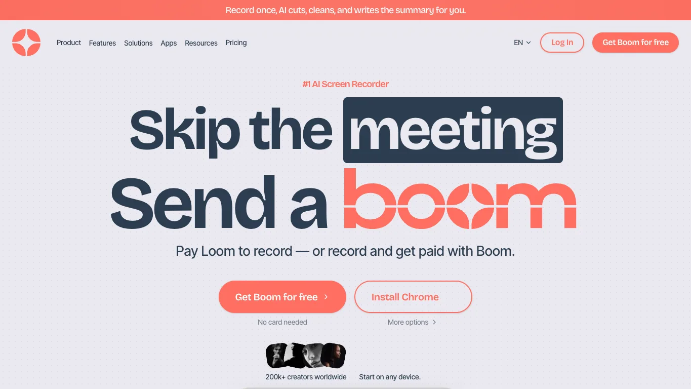 Boom official homepage screenshot