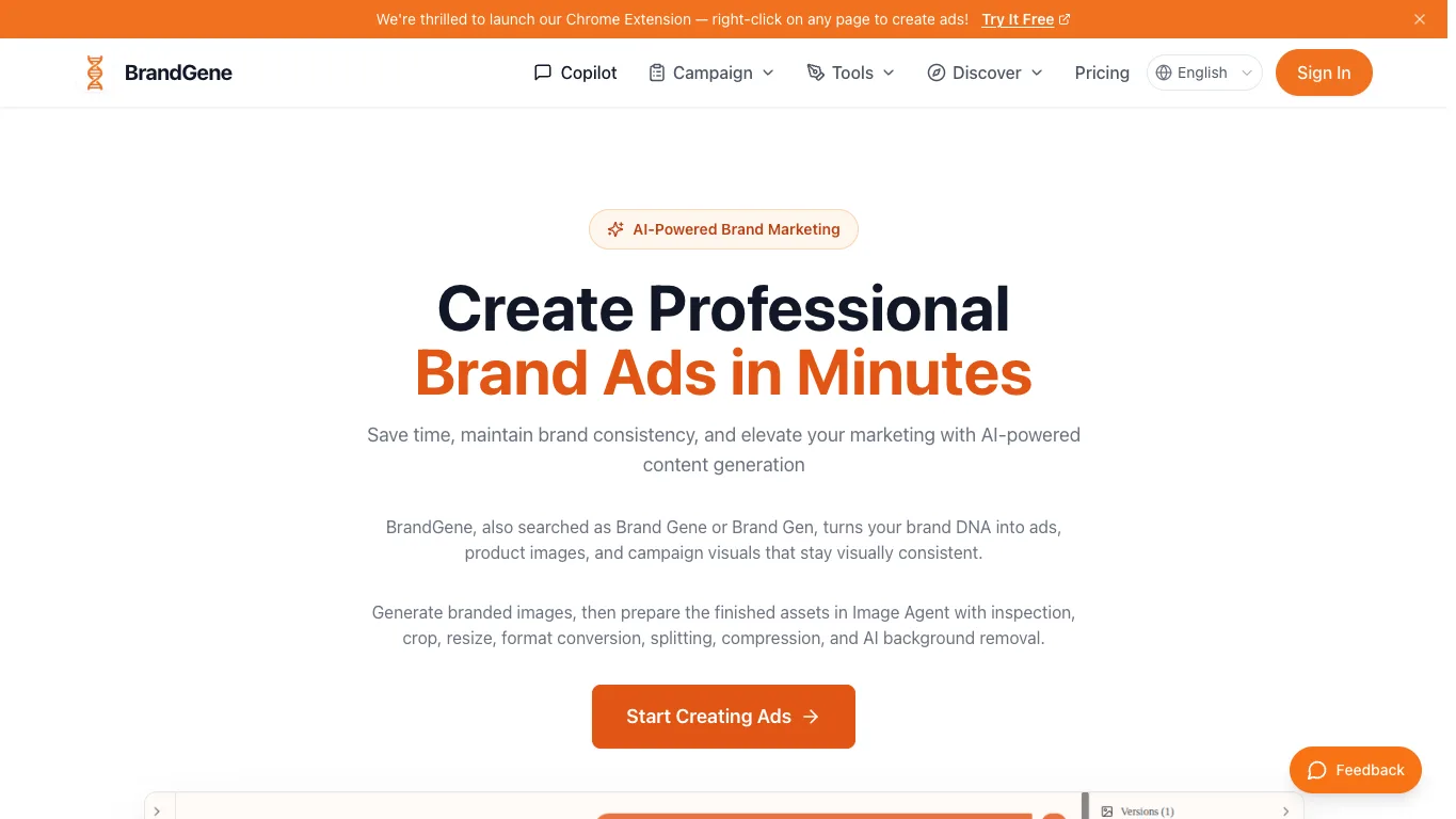 BrandGene official homepage screenshot