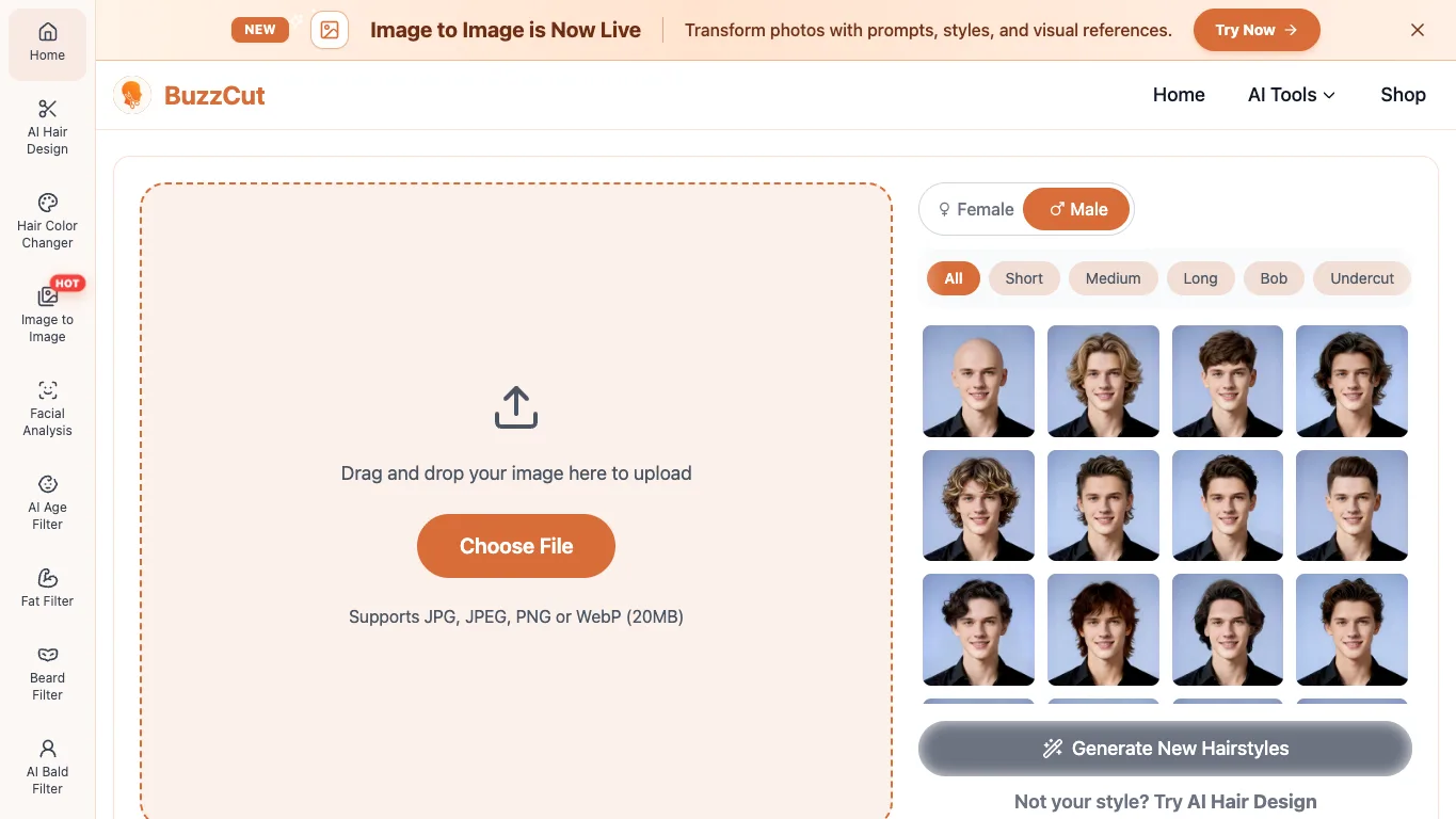Buzz Cut AI official homepage screenshot