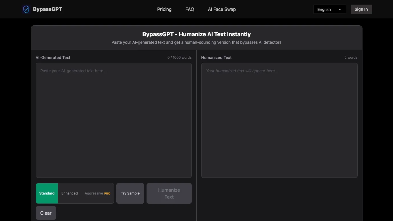 BypassGPT official homepage screenshot