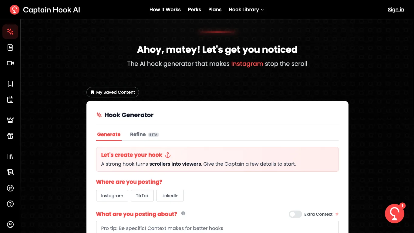 Captain Hook AI official homepage screenshot