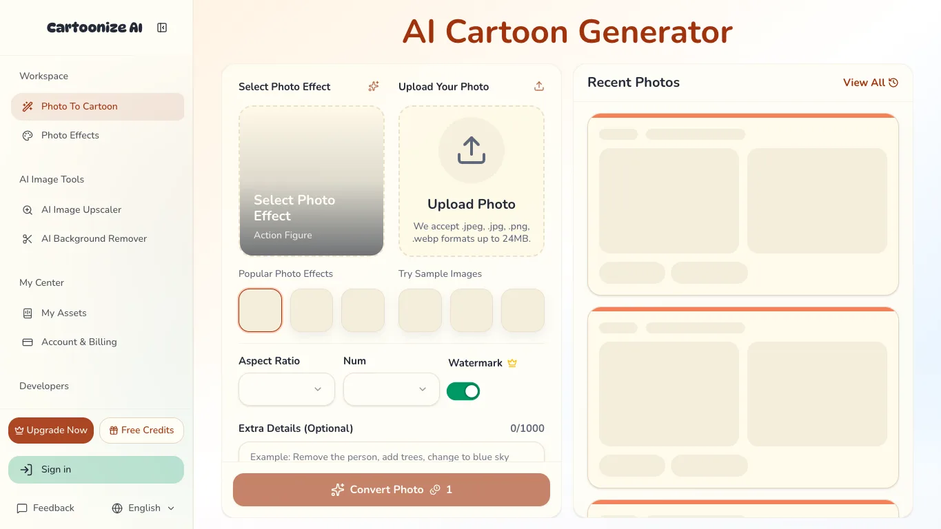 Cartoonize AI official homepage screenshot
